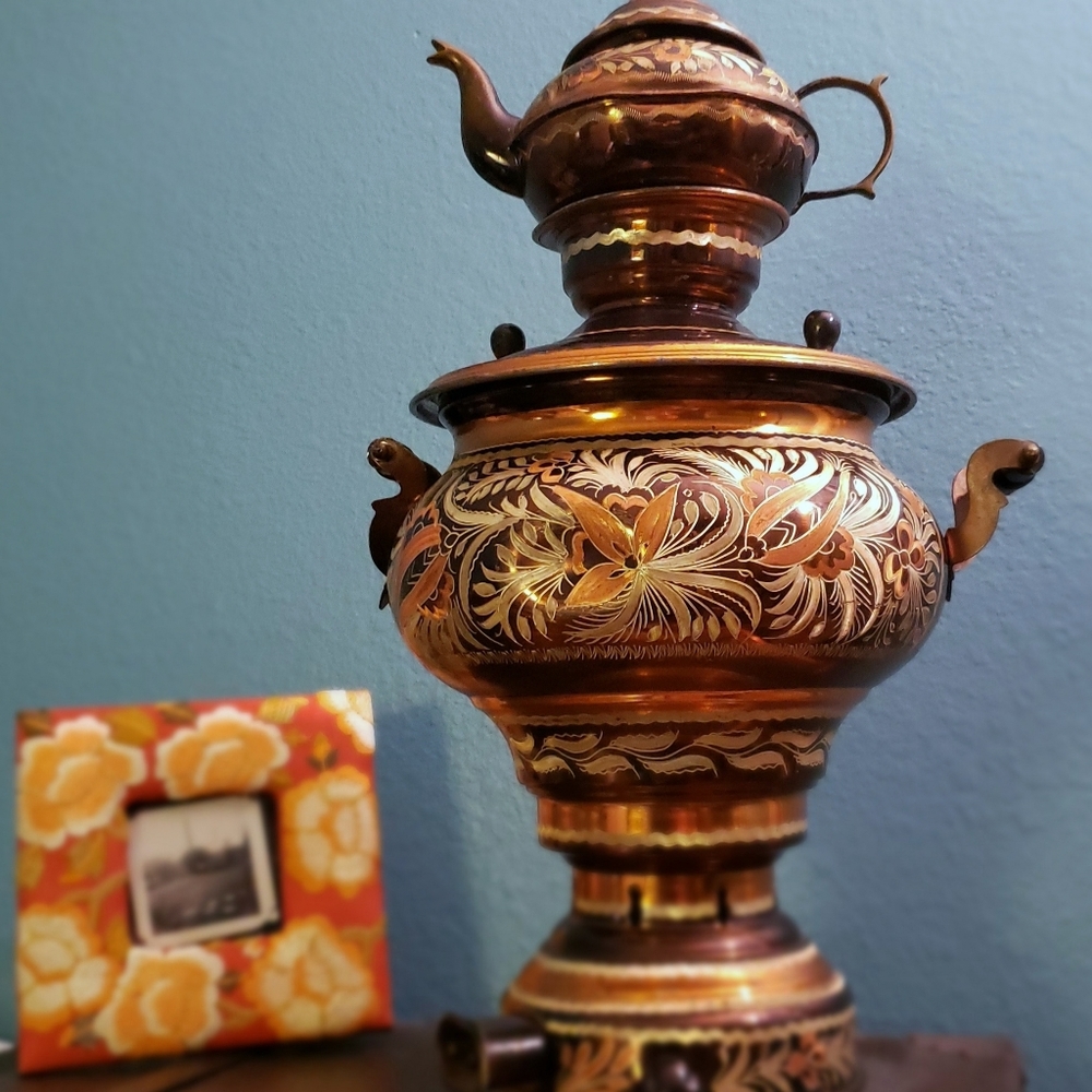 Vintage Electric Turkish Handetched Copper Samovar